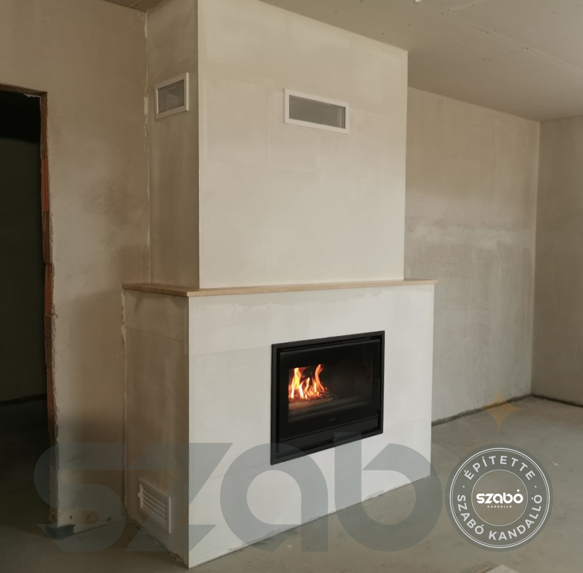167. Minimál kandalló, SUPRA síküveges tűztérrel, első begyújtás, Szabó Kandalló
