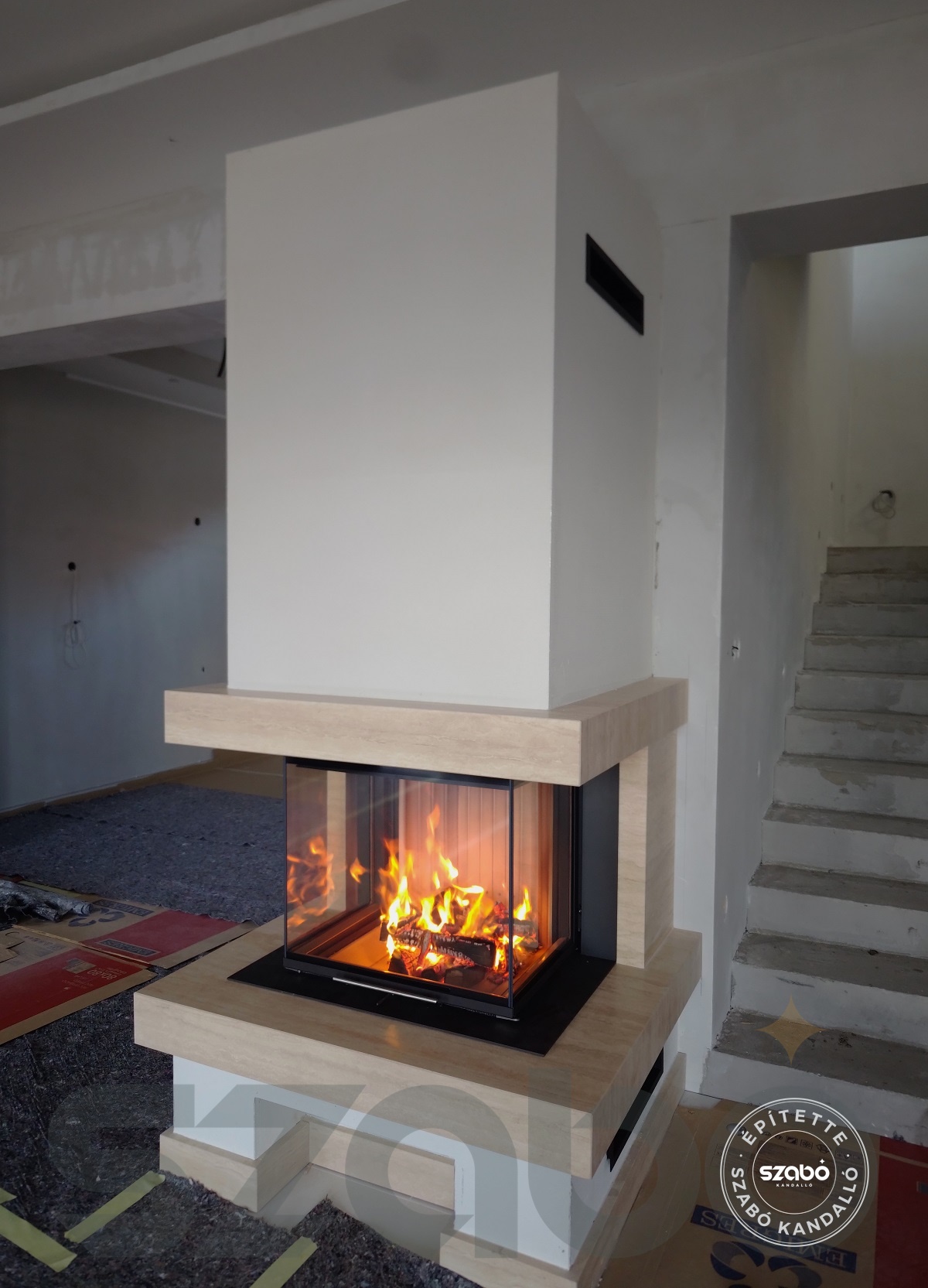 168. Panoráma kandalló, BRUNNER 3 oldalon üveges tűztérrel, első begyújtás, Szabó Kandalló