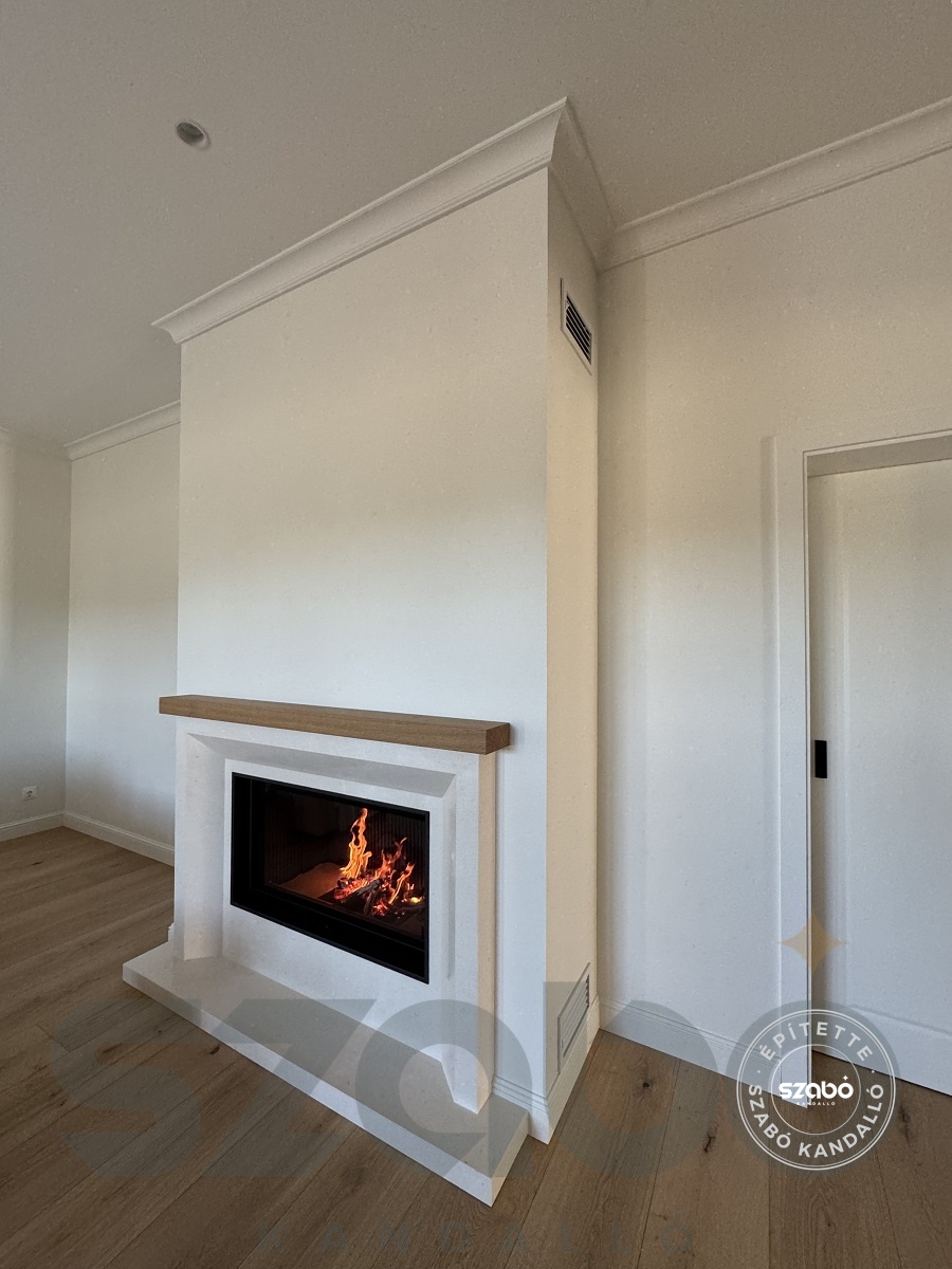 186.c Klasszikus Kandalló, Brunner 5. generációs síküveges tűztérbetéttel, Szabó Kandalló