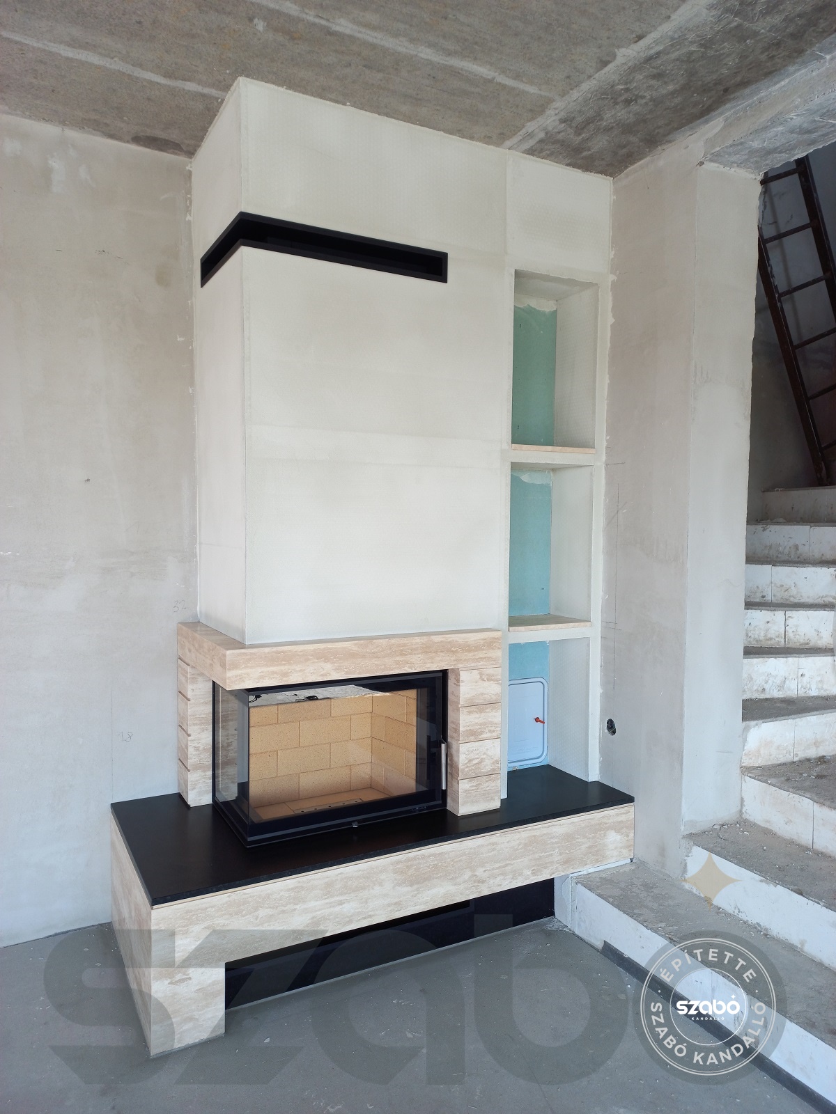 188. Modern kandalló, Kobok Kazeta 2 oldalon üveges tűztérrel, Szabó Kandalló