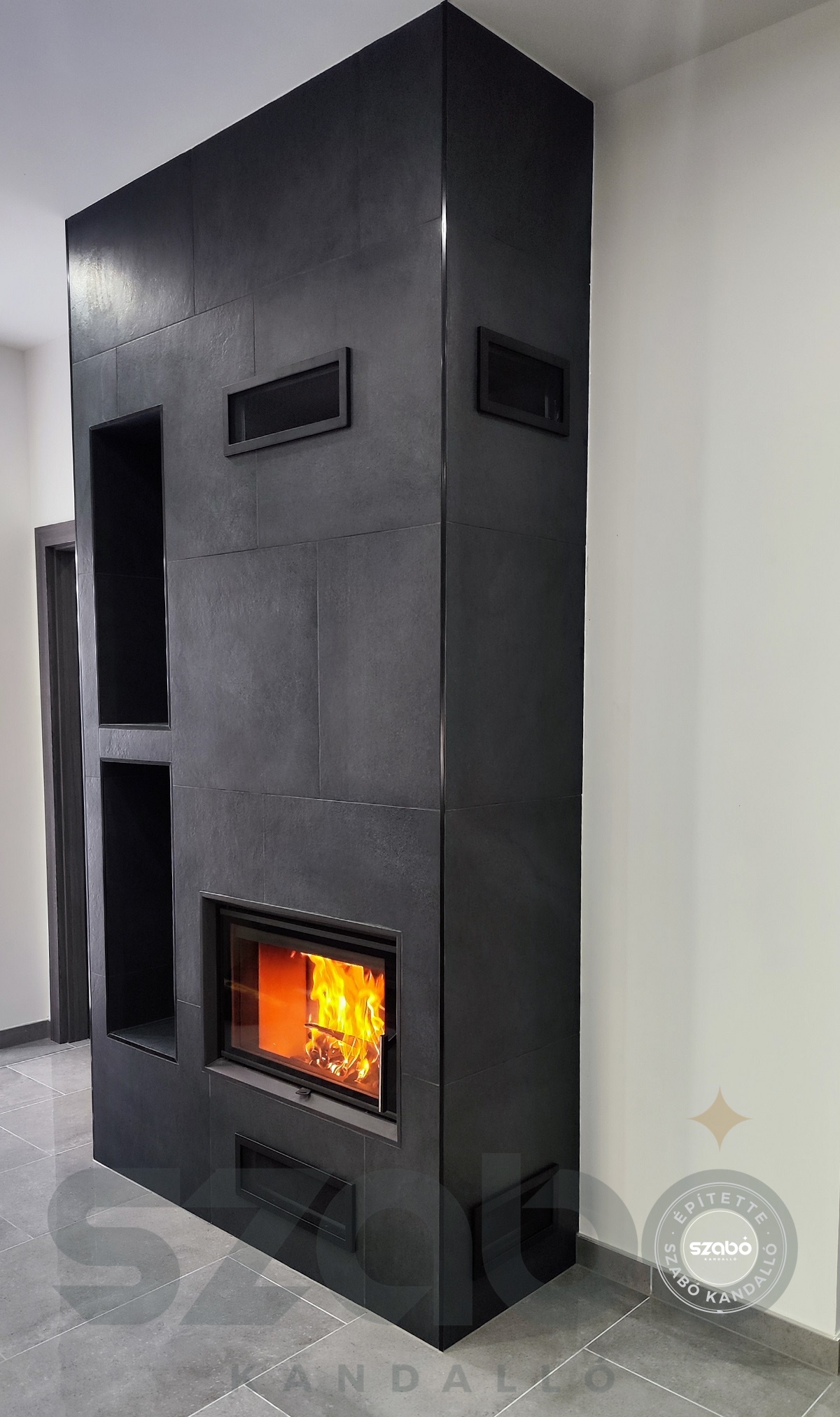 213.a Modern kandalló Romotop Heat síküveges tűztérrel, első begyújtás, Szabó Kandalló